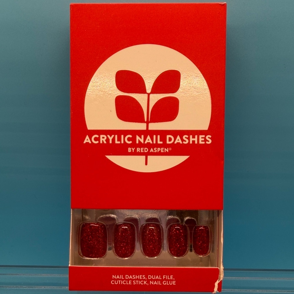 Red Aspen Acrylic Nail Dashes - Sparkling Red Press-On Nails